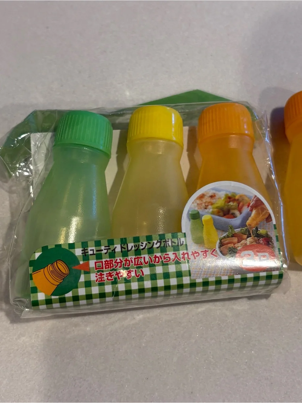 Reusable Green and Yellow mini Condiment Bottles - 5